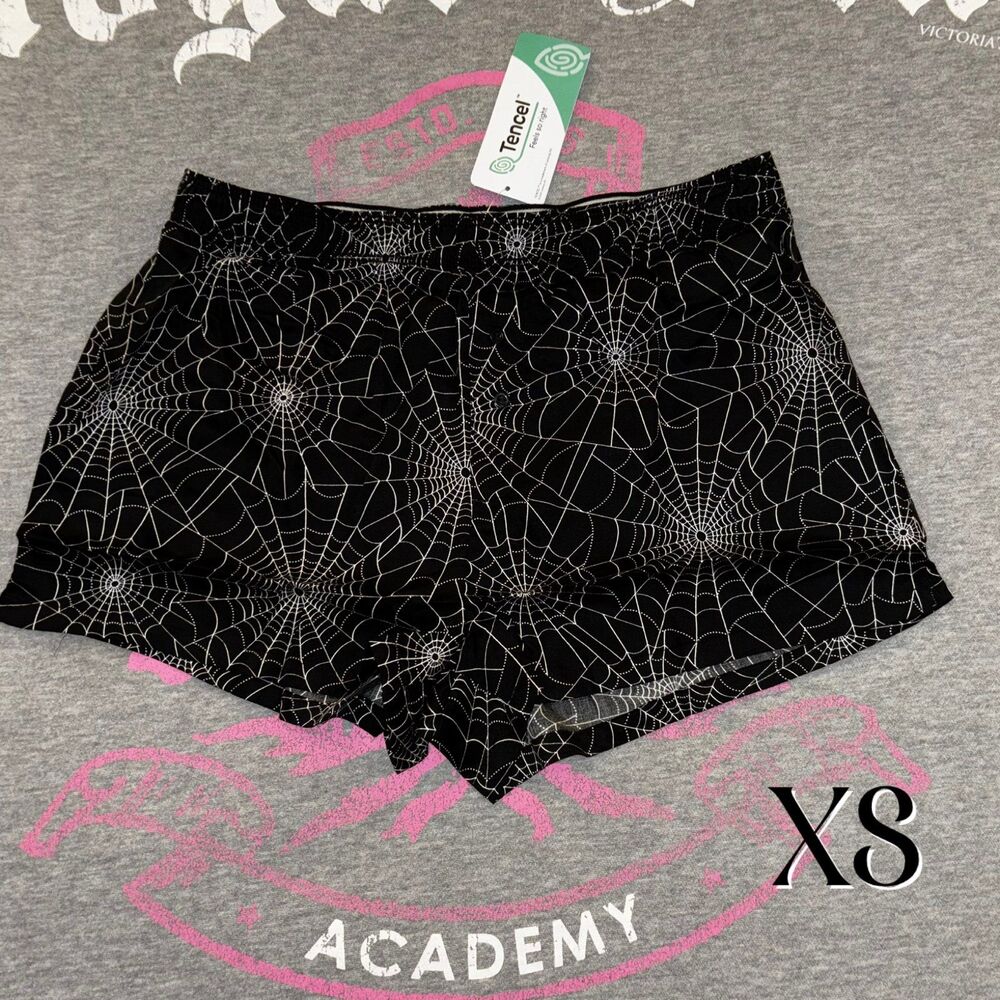 New Victoria’s Secret PINK Tencel Spiderweb Halloween Sleep Black Shorts XS